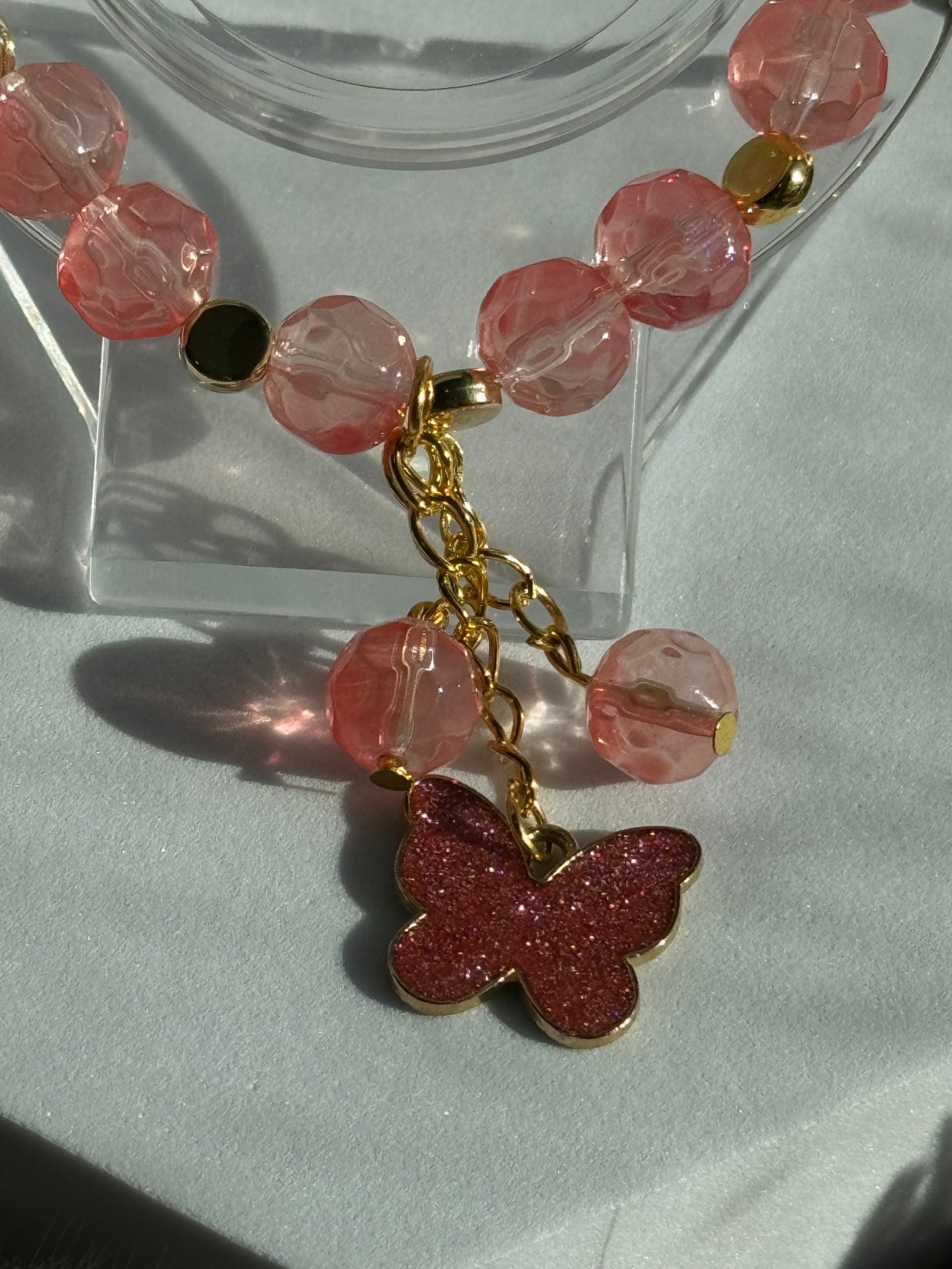 7 1/4" Pink Glass Faceted Bracelet
