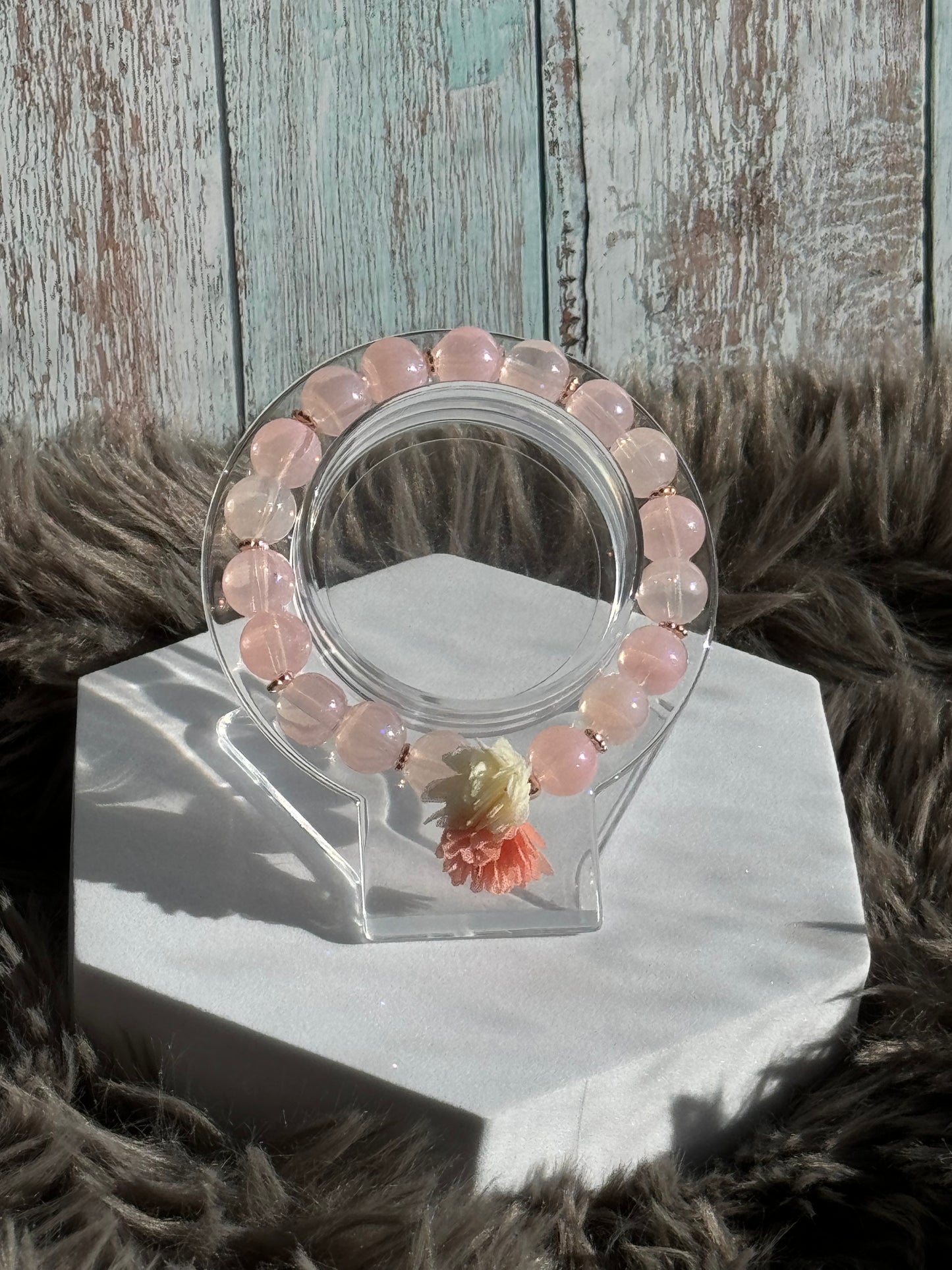 7" Soft Pink Glass Beaded Bracelet (10mm)