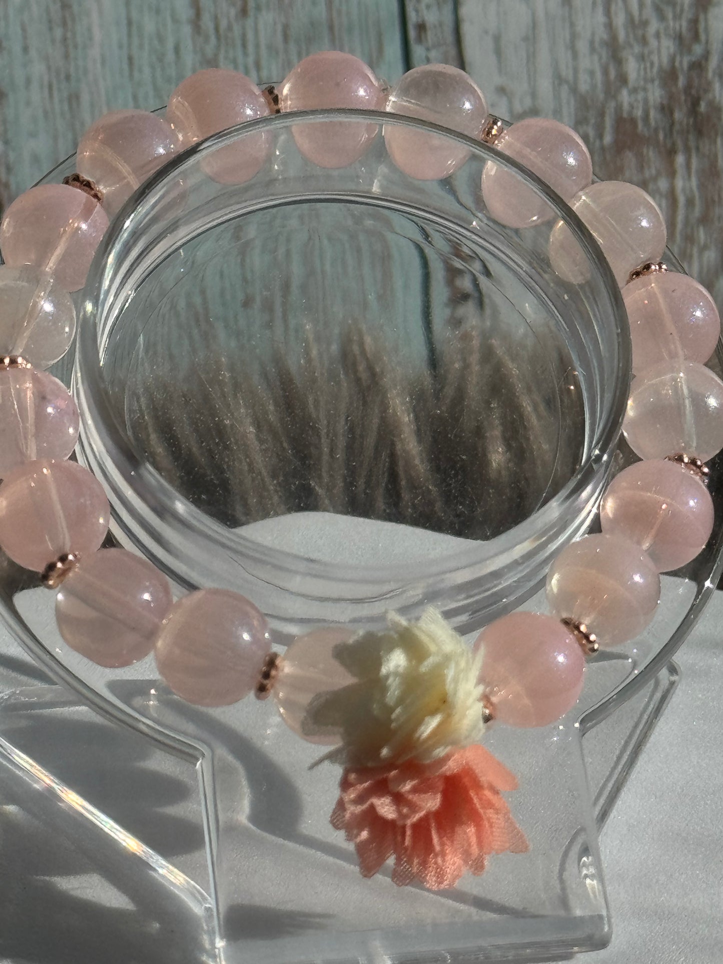 7" Soft Pink Glass Beaded Bracelet (10mm)