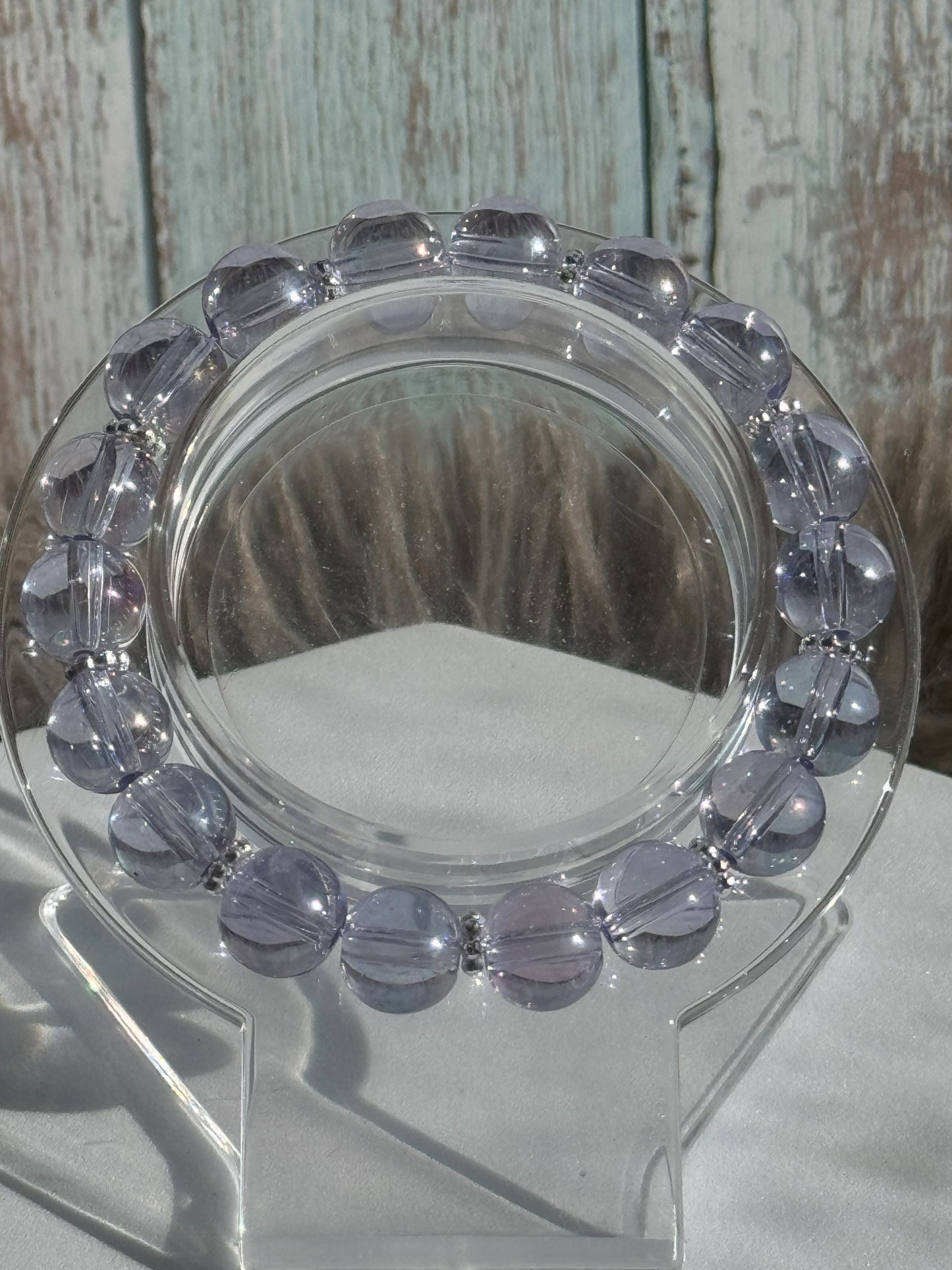 7" Clear Purple Glass Beaded Bracelet (10mm)