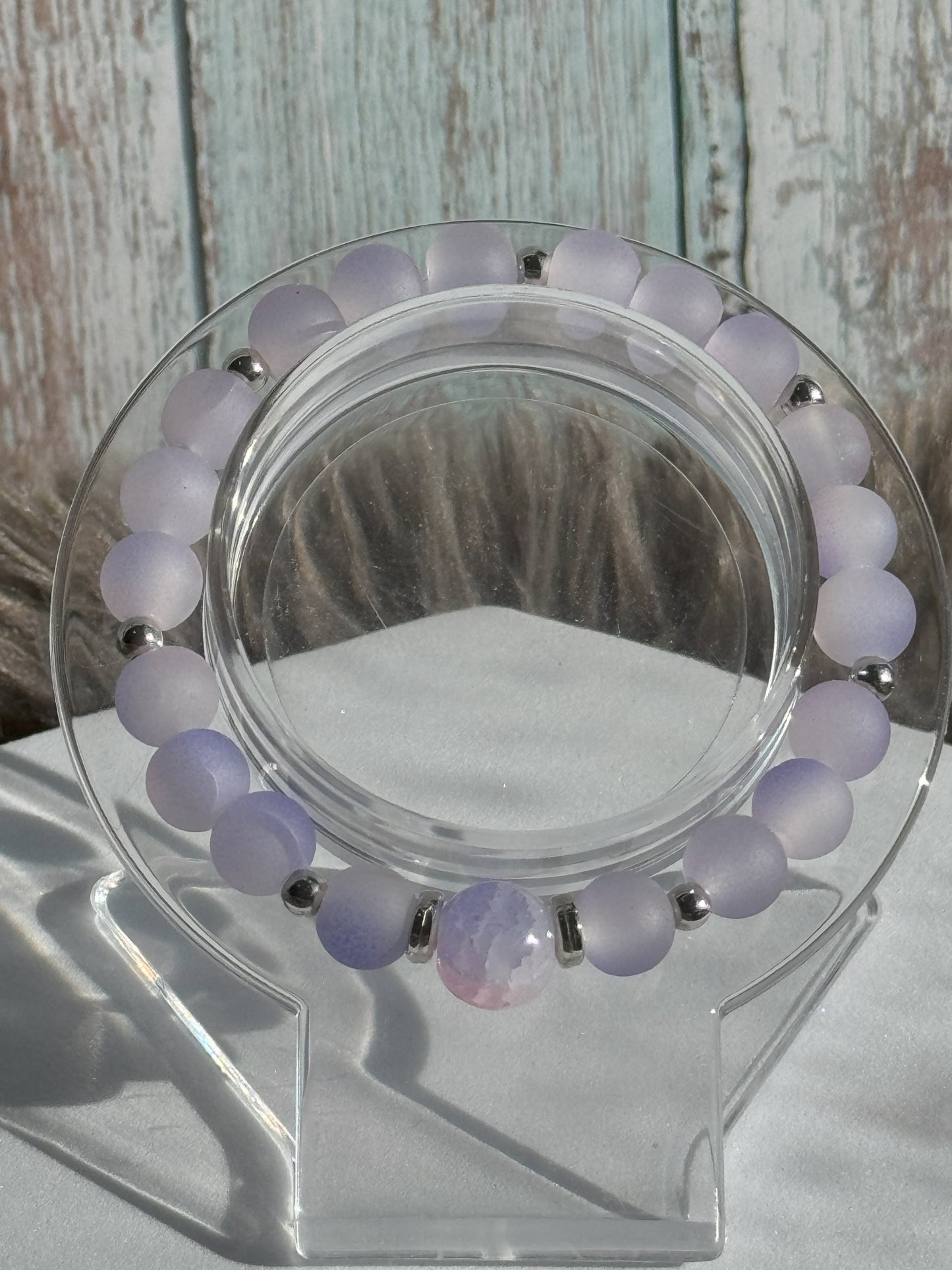 7" Purple Frosted with Pink/Purple Glass Beaded Bracelet (8mm&10mm)