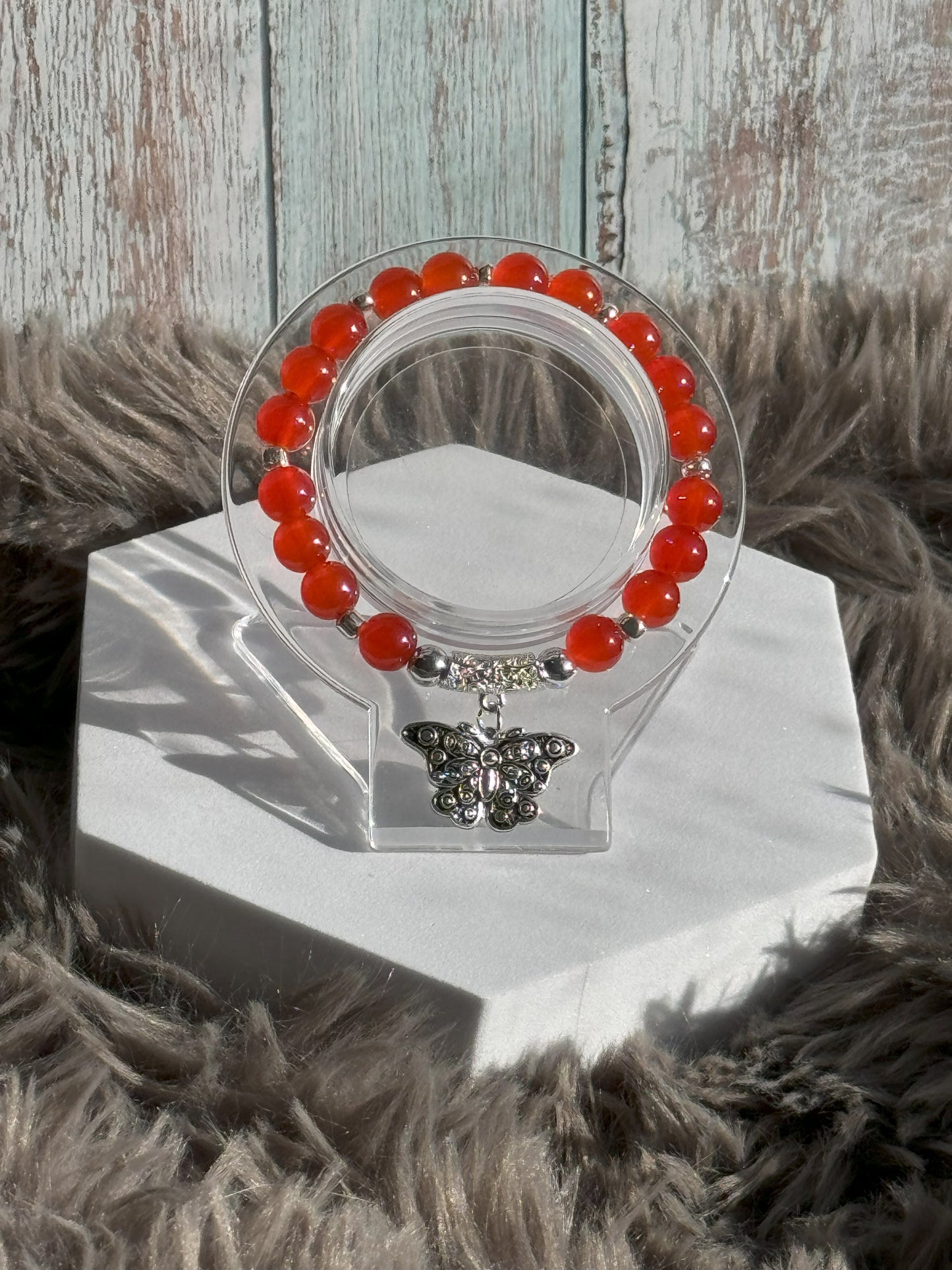 7" Red Glass Beaded Bracelet (8mm)