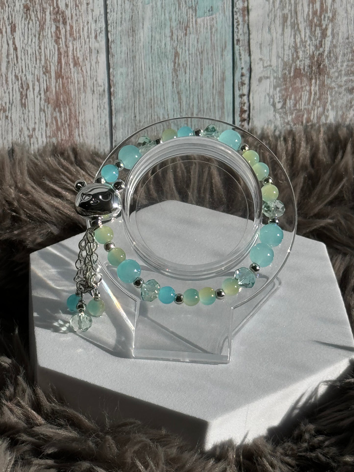 7 1/4"Soft Blue/Yellow and Faceted Glass Beaded Bracelets (6mm,8mm, &10mm)