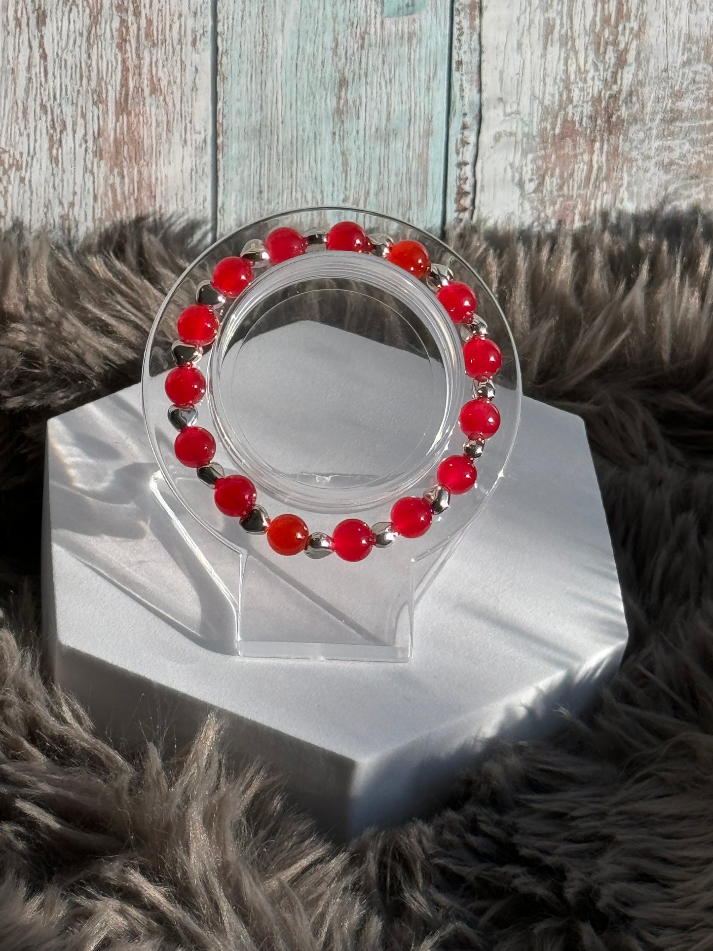 7" Red Glass Beaded Bracelet (8mm)