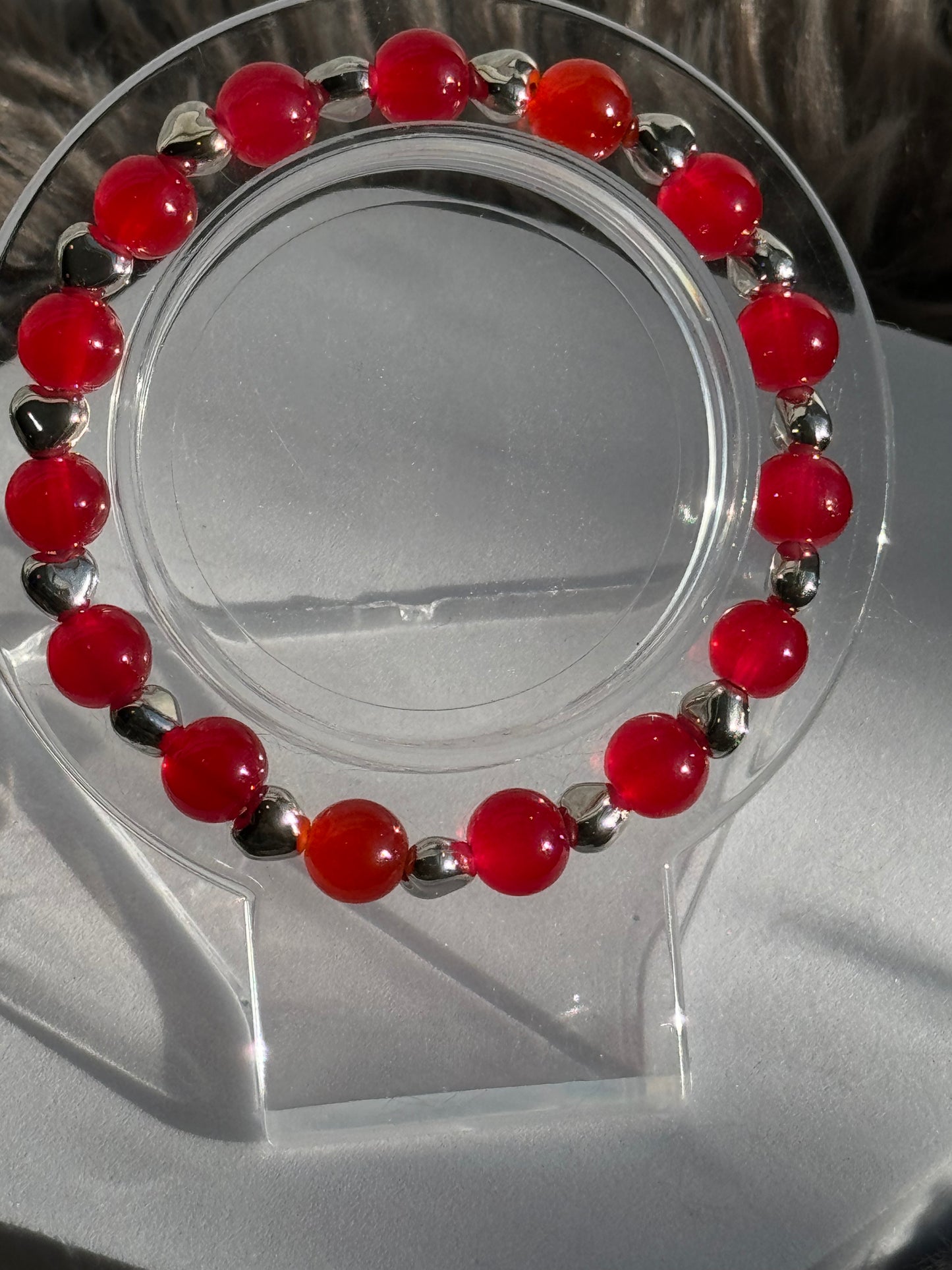 7" Red Glass Beaded Bracelet (8mm)