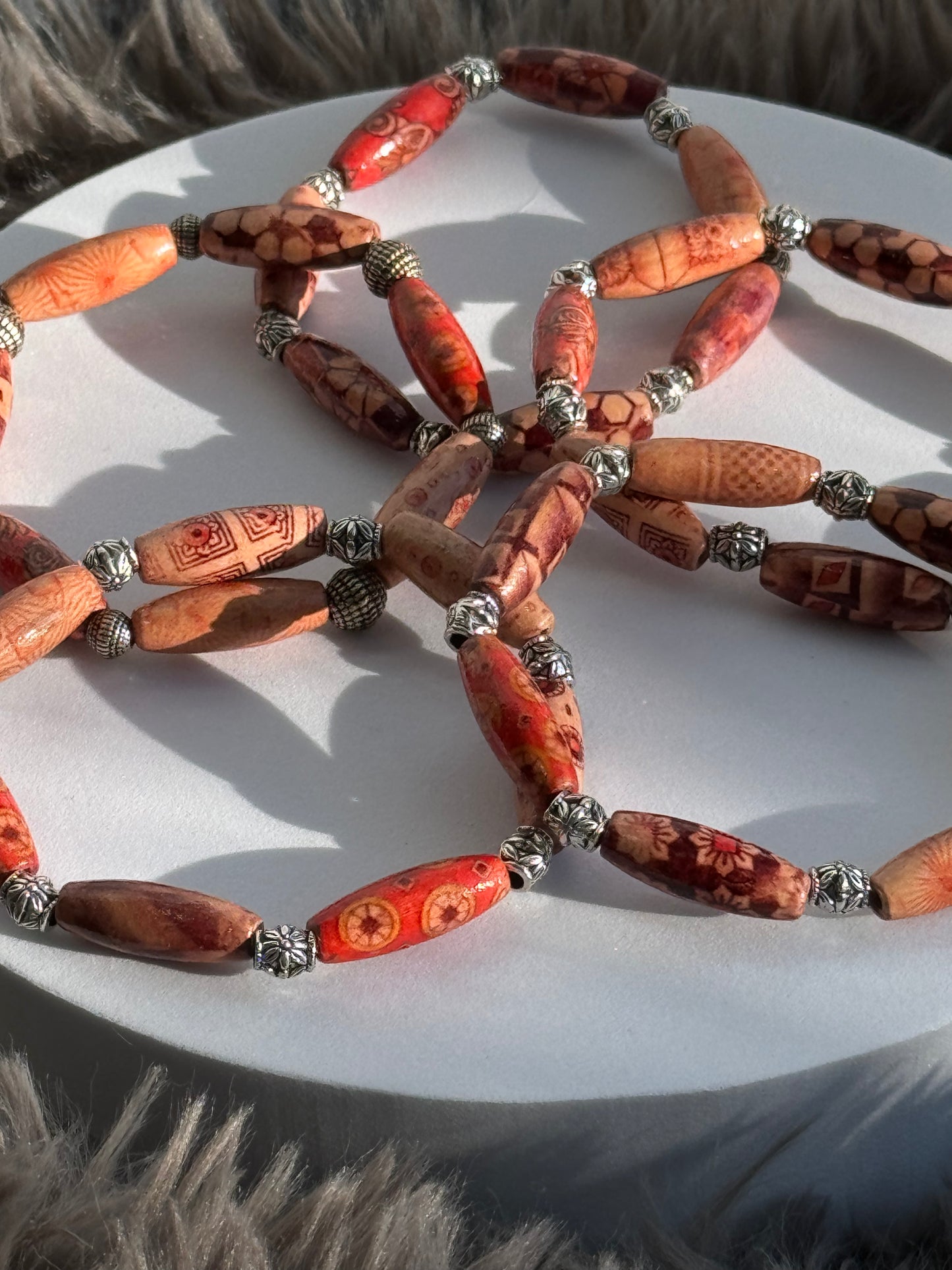 7 1/2" Light Weight Printed Wooden Beaded Bracelets (Singles)