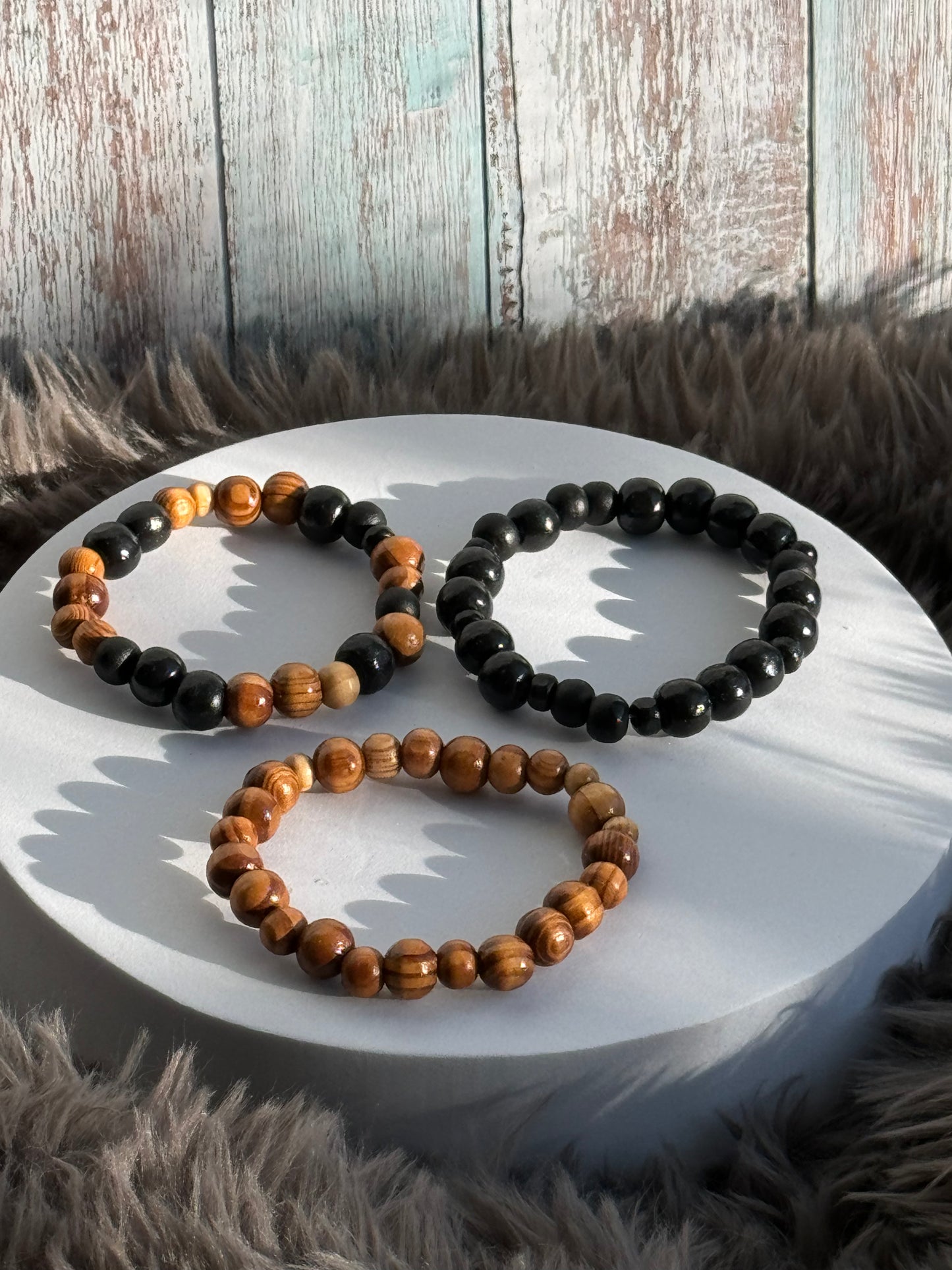 7" Lightweight Wood Beaded Bracelet Trio (6mm, 8mm, & 10mm)
