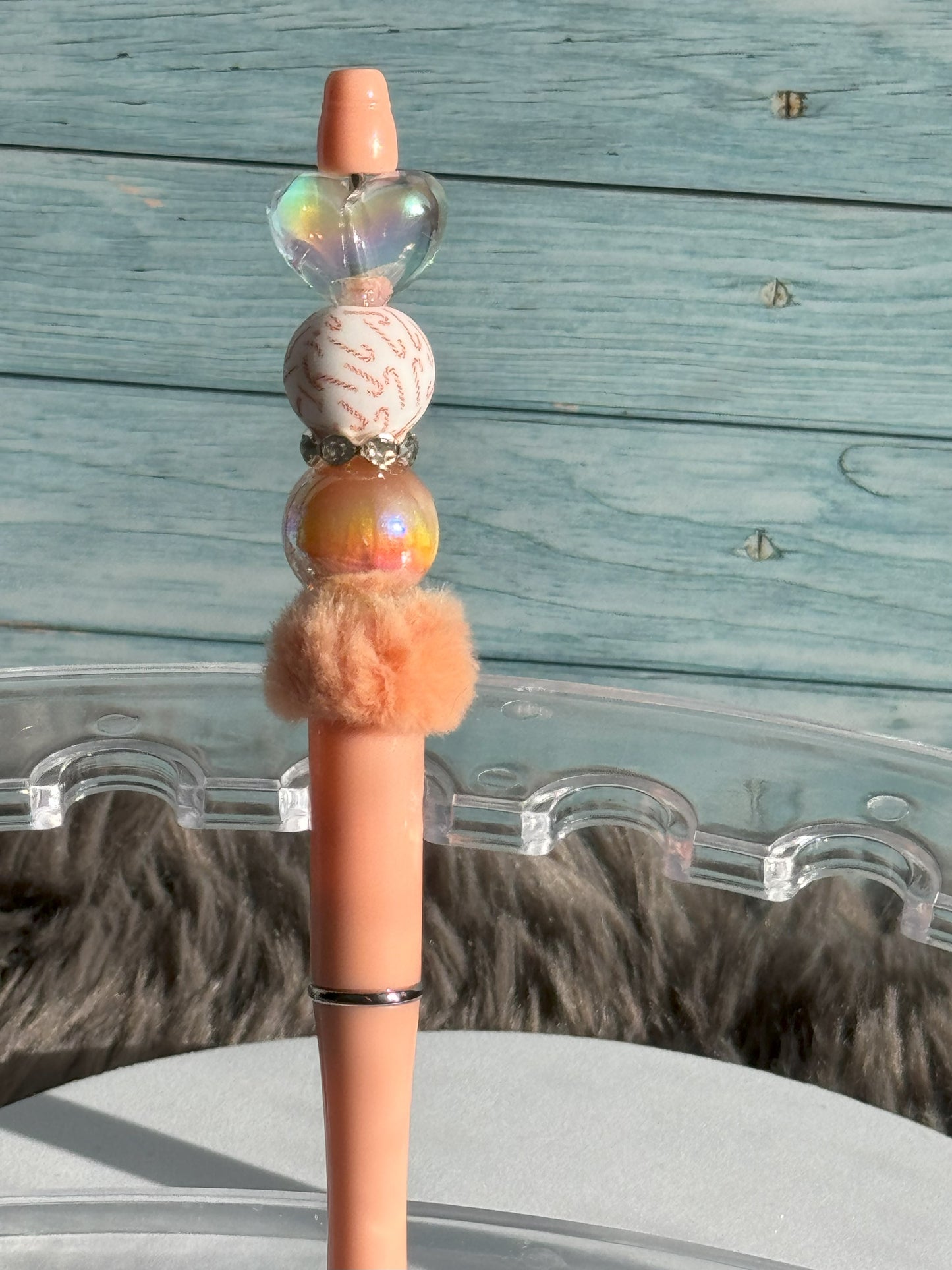 Peach Candy Cane/Heart Pen
