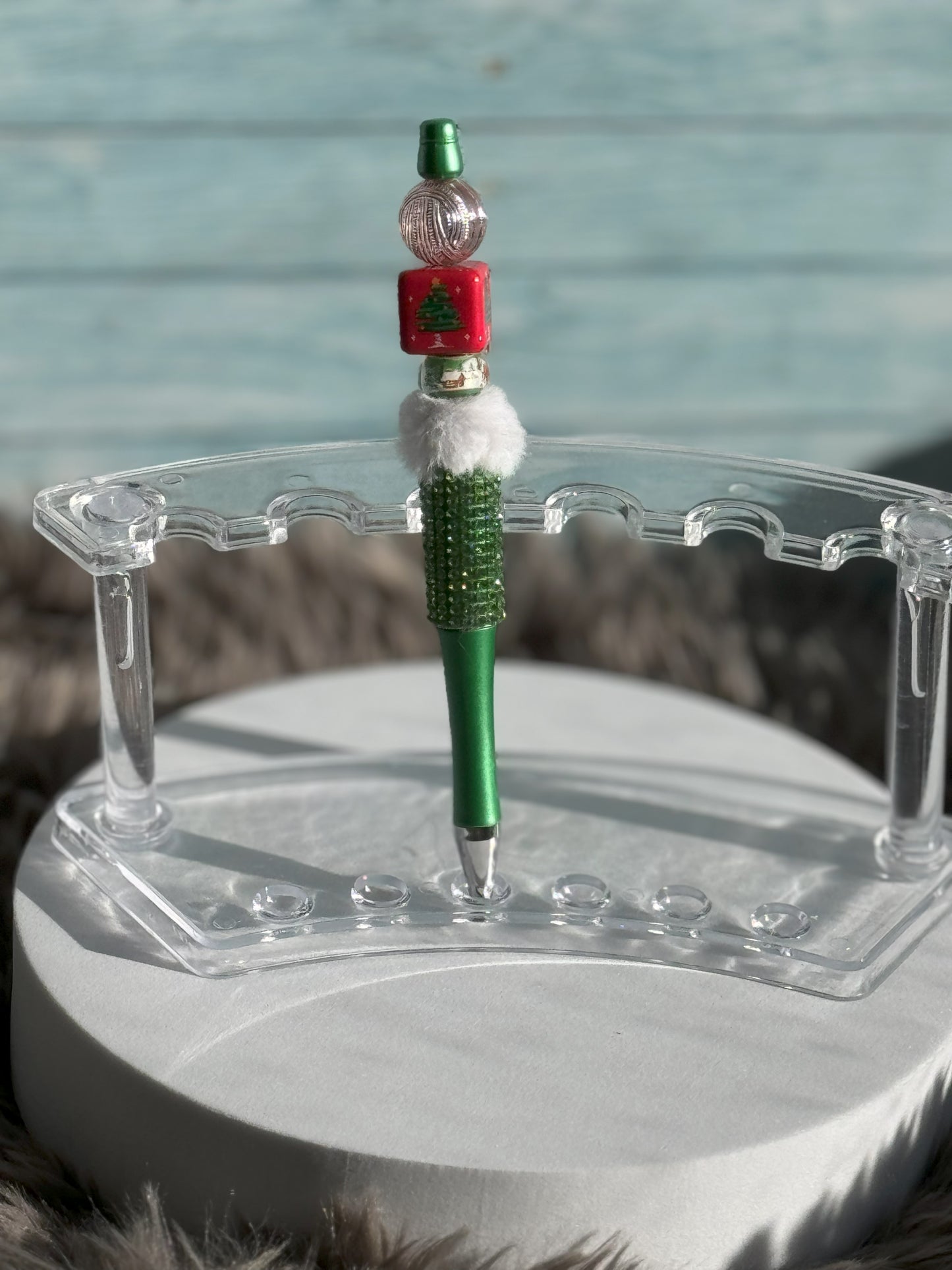 Green Christmas Pen with Rhinestones