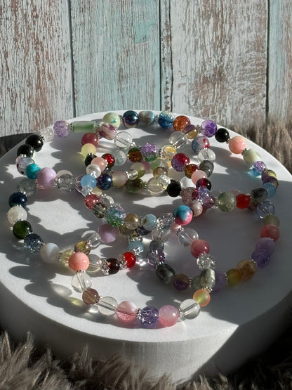 7 1/4" Kaleidescope Glass Beaded Bracelet Collection (3mm, 4mm, 6mm, 8mm, & 10mm)