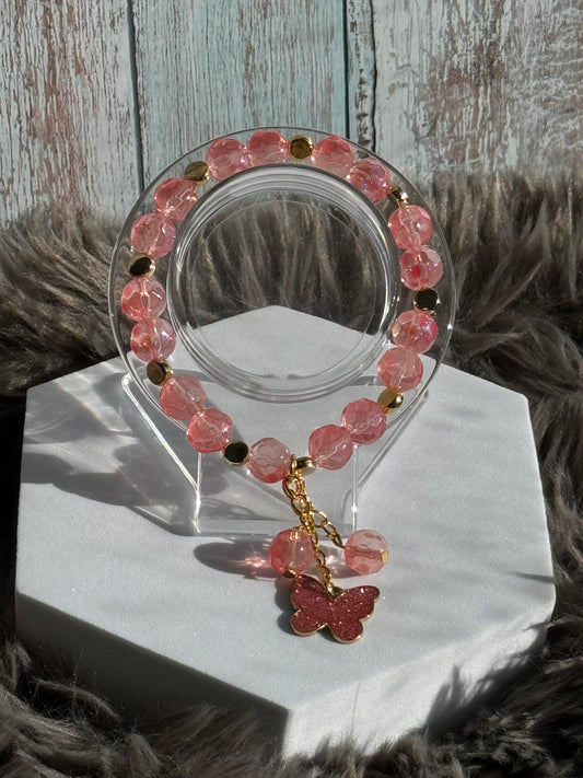 7 1/4" Pink Glass Faceted Bracelet