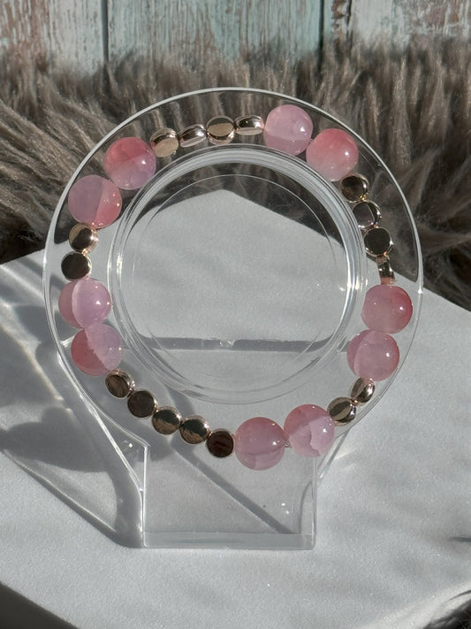 7 1/4" Pink Glass Beaded Bracelet (10mm)