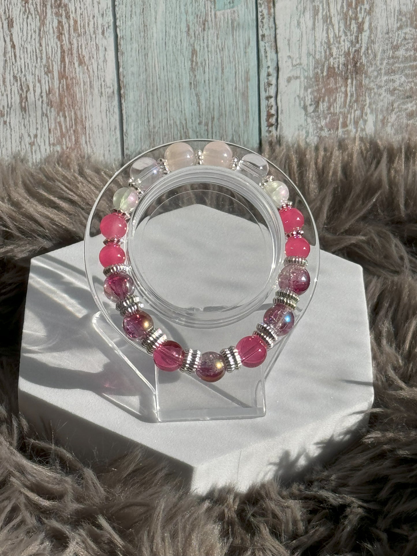 7 1/2" Pink Glass Beaded Bracelet (8mm&10mm)