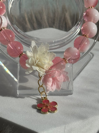 7 1/4" Pink/Milky White Glass Beaded Bracelet (10mm)
