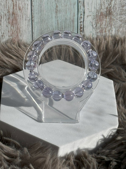7" Clear Purple Glass Beaded Bracelet (10mm)