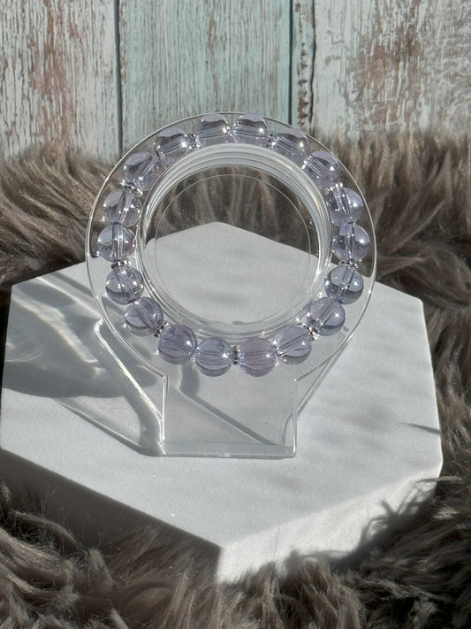 7" Clear Purple Glass Beaded Bracelet (10mm)