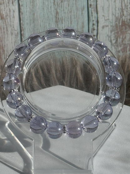 7" Clear Purple Glass Beaded Bracelet (10mm)