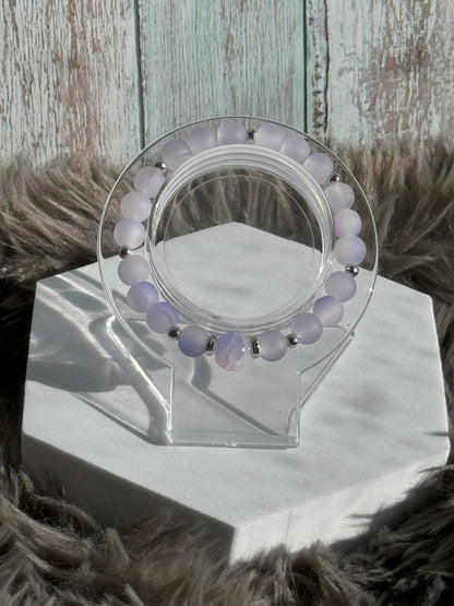 7" Purple Frosted with Pink/Purple Glass Beaded Bracelet (8mm&10mm)