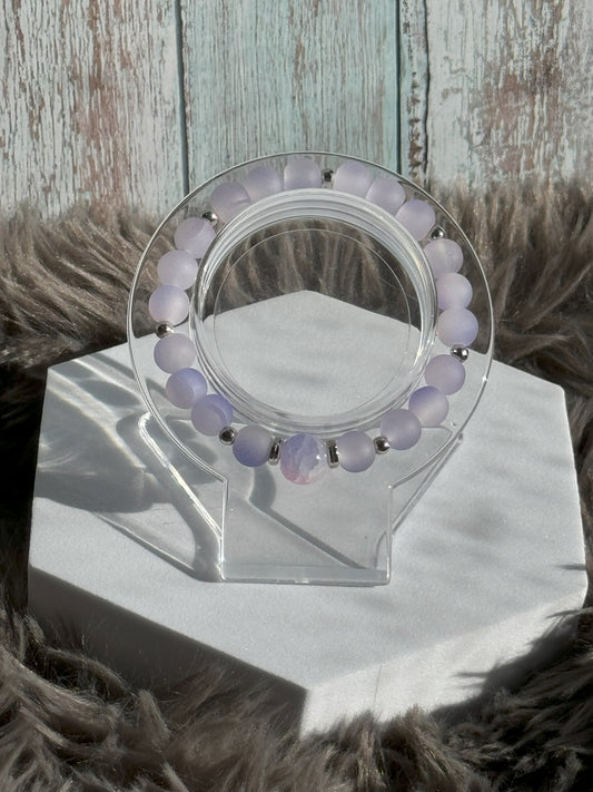 7" Purple Frosted with Pink/Purple Glass Beaded Bracelet (8mm&10mm)