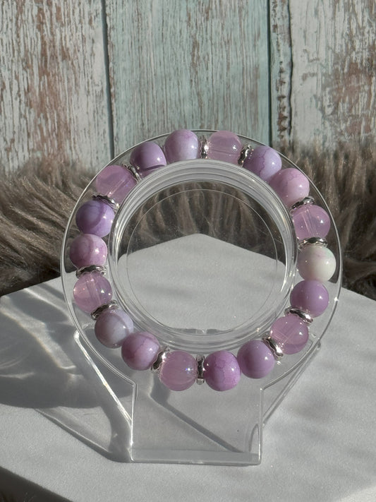 7" Milky Purple Glass Beaded Bracelet (10mm)