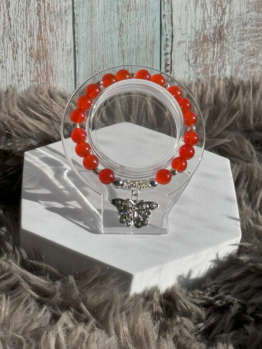 7" Red Glass Beaded Bracelet (8mm)