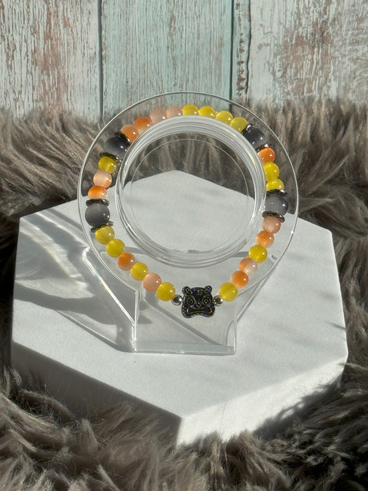 7" Yellow/Orange/Milky White Glass Beaded Bracelet (6mm)