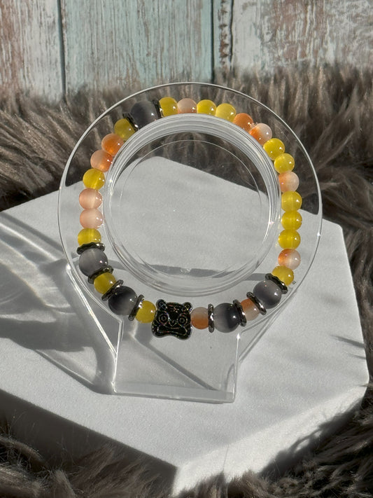 7" Yellow/Orange/Milky White Glass Beaded Bracelet (6mm)