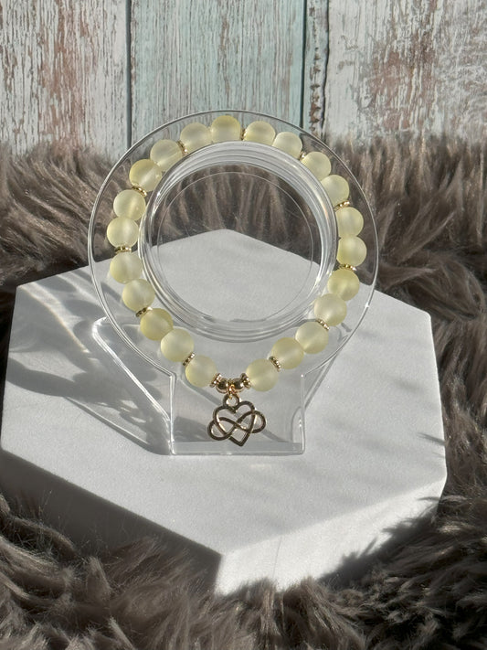 7" Light Frosted Yellow Glass Beaded Bracelet (8mm)