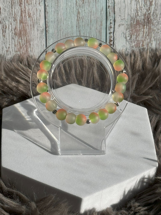 7" Green/Orange/Clear Ombre Frosted Luminescent Glass Beaded Bracelet (8mm)