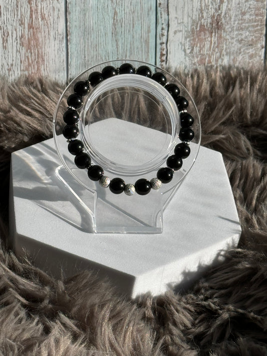 7" Black Glass Beaded Bracelet (8mm)
