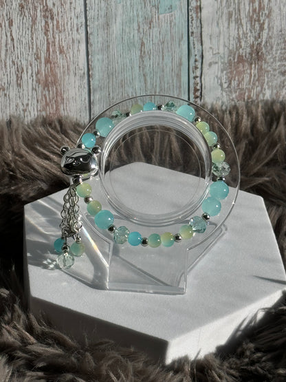 7 1/4"Soft Blue/Yellow and Faceted Glass Beaded Bracelets (6mm,8mm, &10mm)