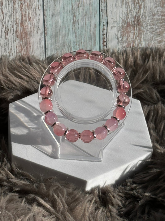 7 1/4" Pink Glass Beaded Bracelet (10mm)