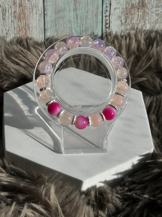 7" Pink/Purple Glass Beaded Bracelet