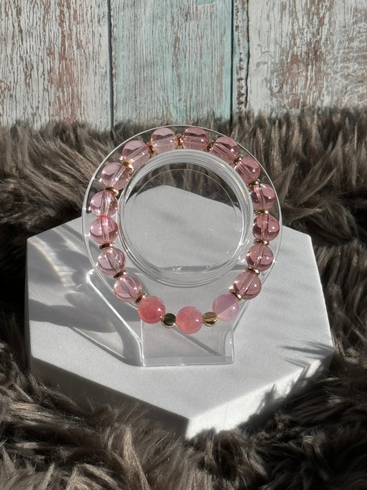 7 1/4" Pink Glass Beaded Bracelet (10mm)