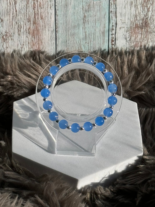 7" Blue Glass Beaded Bracelet (8mm)