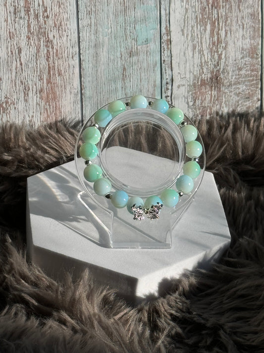 7" Blue/Green Milky Glass Beaded Bracelet (10mm)
