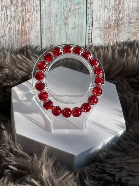 7" Red Glass Beaded Bracelet (10mm)