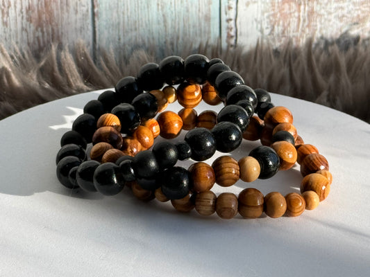 7" Lightweight Wood Beaded Bracelet Trio (6mm, 8mm, & 10mm)