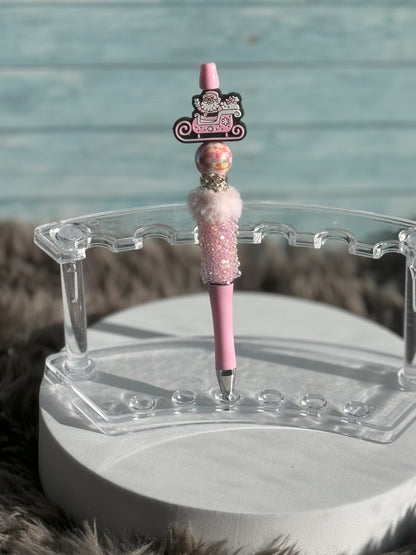 Pink Glass Bubble Pen with Santa and his Sled
