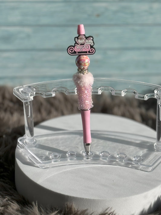 Pink Glass Bubble Pen with Santa and his Sled