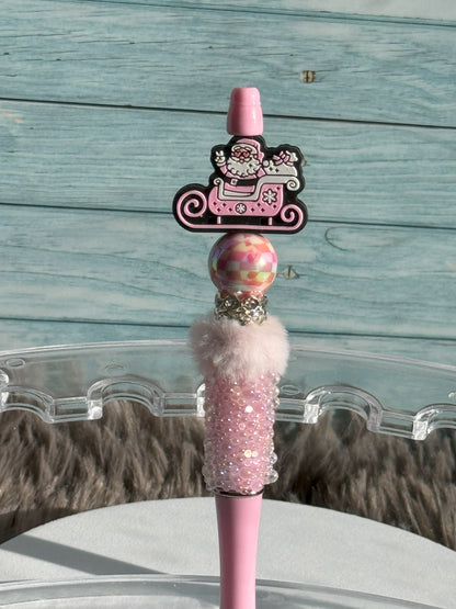 Pink Glass Bubble Pen with Santa and his Sled